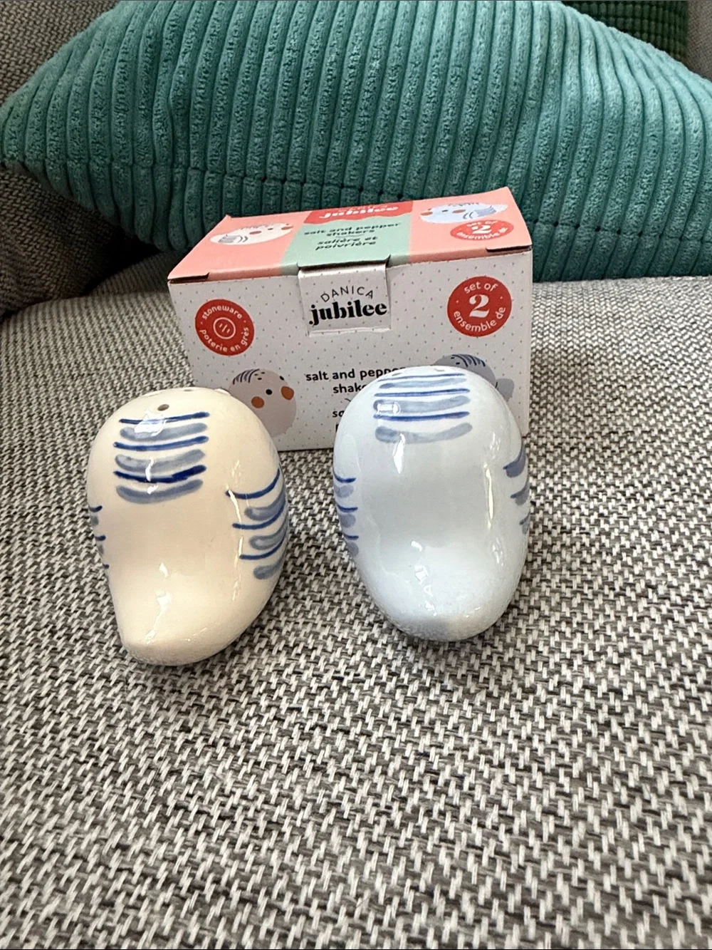 Danica Jubilee Blue & Cream Bird Salt and Pepper Shakers - Set of 2 New in Box